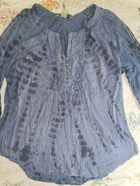 Vintage America Navy Tie-Dye Embroidered Peasant Tunic